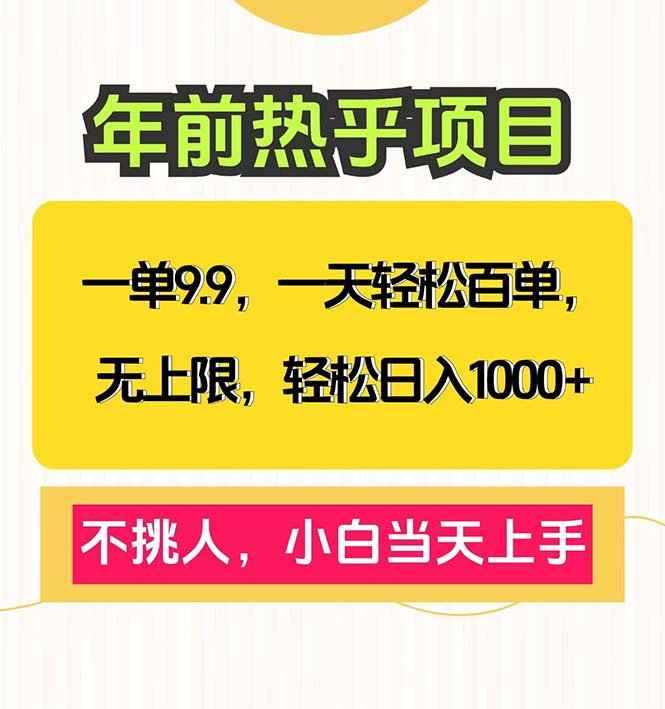 一单9.9，一天百单无上限，不挑人，小白当天上手，轻松日入1000+-鼎誉项目网