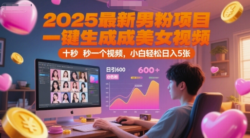 2025最新男粉项目，一键生成美女视频，日引600+色粉 十秒一个视频，小白轻松日入5张【揭秘】-鼎誉项目网