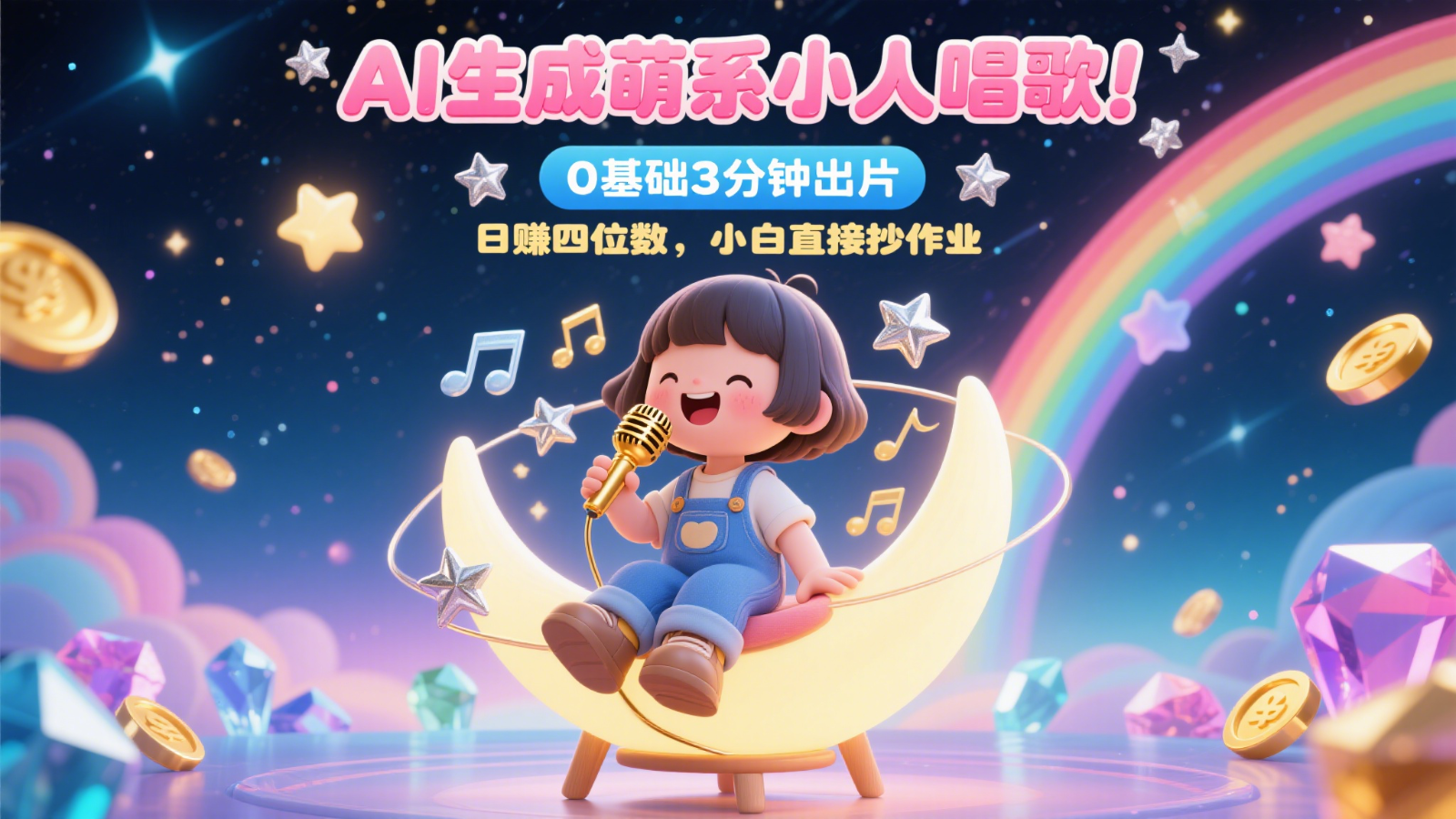 AI生成萌系小人唱歌！0基础3分钟出片，28个作品涨粉9万，日赚四位数，小白直接抄作业-鼎誉项目网
