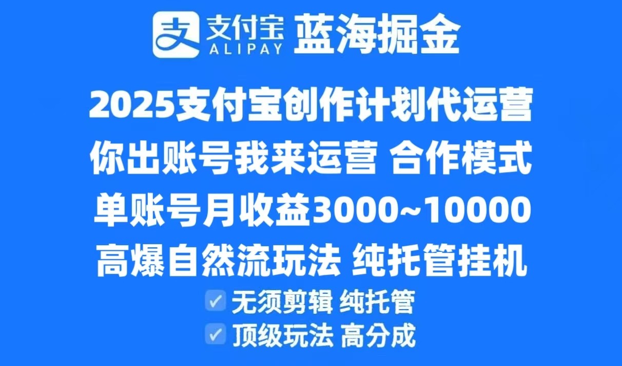 2025支付宝创作分成计划代运营，高爆自然流玩法，纯挂机高分成，合作共赢模式！-鼎誉项目网