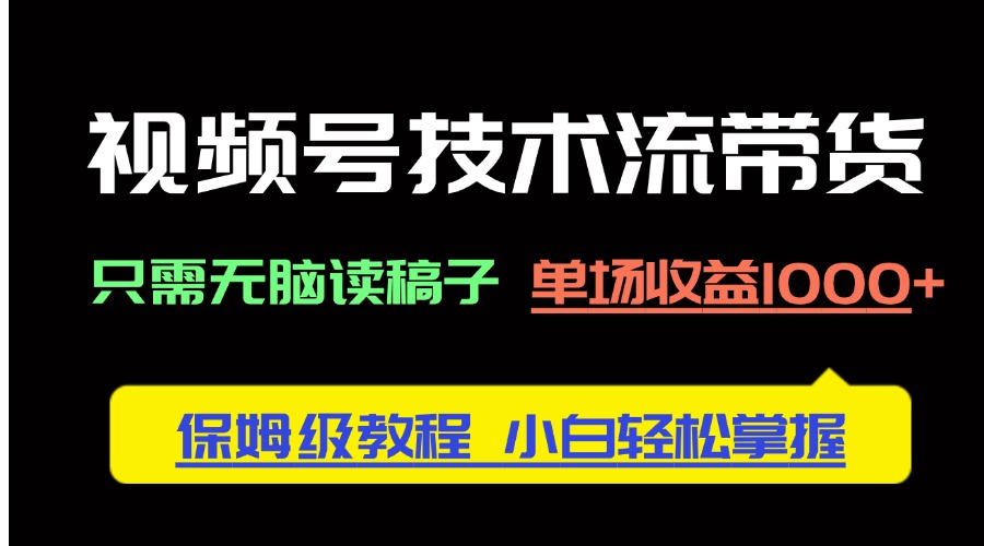 视频号技术流带货，只需无脑读稿子，单场收益1000+ 保姆级教程，小白轻…-鼎誉项目网