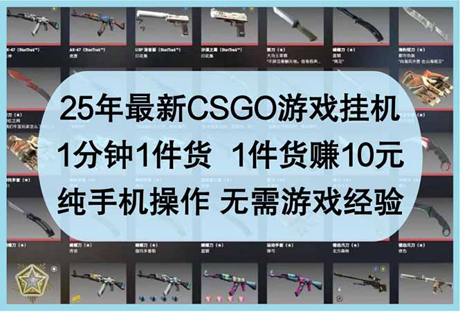 25年最新CSGO游戏挂机，1分钟1件货，1件货赚10元 纯手机操作 无需游戏经验-鼎誉项目网
