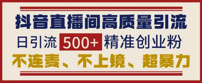抖音直播间引流创业粉，无需连麦、不用上镜、超暴力，日引流500+高质量精准创业粉-鼎誉项目网