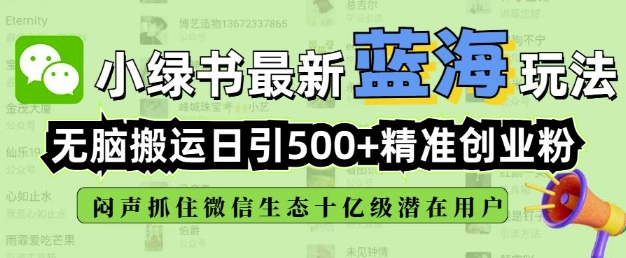 小绿书无脑搬运引流，全自动日引500精准创业粉，微信生态内又一个闷声发财的机会-鼎誉项目网