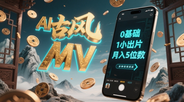 AI一键生成古风音乐MV，0剪辑基础1小时出片，多种变现渠道，一部手机月入5位数-鼎誉项目网
