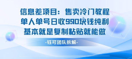 信息差项目：售卖冷门教程单人单号日收9张纯利基本就是复制粘贴就能做-鼎誉项目网