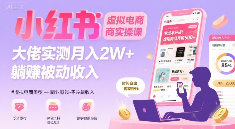 小红书虚拟电商,大佬实测月入2W+,实现被动收入