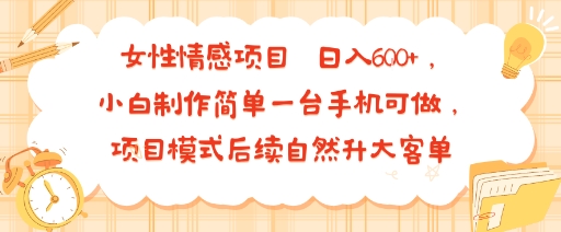 女性情感项目 小白制作简单一台手机可做 项目模式后续自然升大客单 日入6张-鼎誉项目网