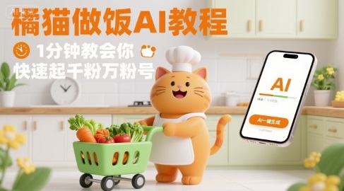 有趣的橘猫买菜做饭视频，用AI一键搞定，1分钟教会你，快速起千粉万粉号-鼎誉项目网
