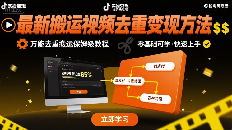 最新搬运视频去重变现方法，万能去重搬运保姆级教程-鼎誉项目网