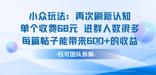 小众玩法再次刷新认知单个收费68米进群人数很多每篇帖子能带来6张的收益-鼎誉项目网