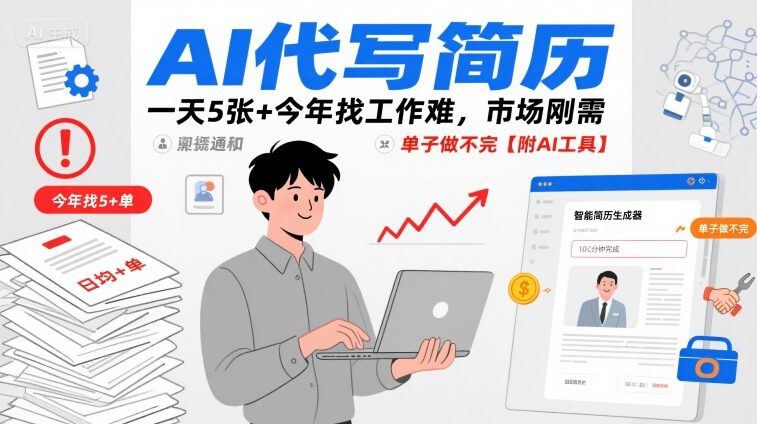 AI代写简历，一天5张+今年找工作难，市场刚需，单子做不完【附AI工具】-鼎誉项目网