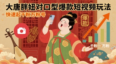 大唐胖妞对口型爆款短视频玩法，快速起千粉万粉号-鼎誉项目网