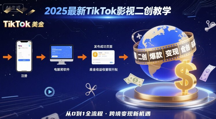 2025年最新TikTok影视二创教学，从注册到发布撸美金全流程，跨境变现新机遇-鼎誉项目网