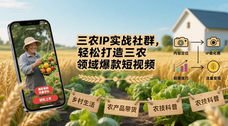 三农IP实战社群，轻松打造三农领域爆款短视频-鼎誉项目网