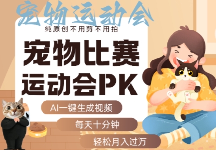 AI一键生成宠物比赛运动会PK视频,纯原创不用剪不用拍,每天十分钟,轻松月入过1W+