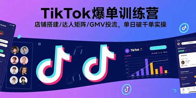TikTok爆单训练营，店铺搭建/达人矩阵/GMV投流，单日破千单实操-鼎誉项目网