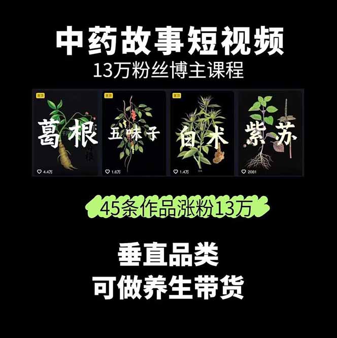 图片[1]-中草药养生赛道：AI文案+故事模板+橱带货，45条作品涨粉13w+单月变现1万+-鼎誉项目网