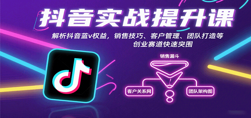 抖音实战提升课：解析抖音蓝v权益，销售技巧、客户管理、团队打造等创业赛道快速突围-鼎誉项目网