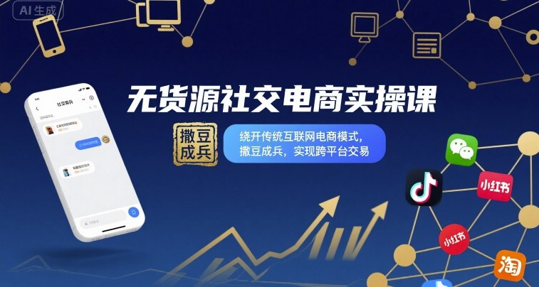无货源社交电商实操课，绕开传统互联网电商模式，撒豆成兵，实现跨平台交易-鼎誉项目网
