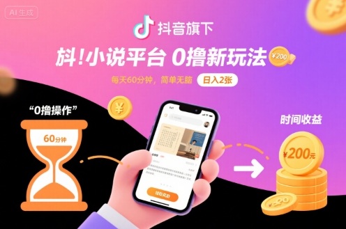 抖音旗下小说平台0撸新玩法，每天挂G60分钟，简单无脑，日入2张【揭秘】-鼎誉项目网