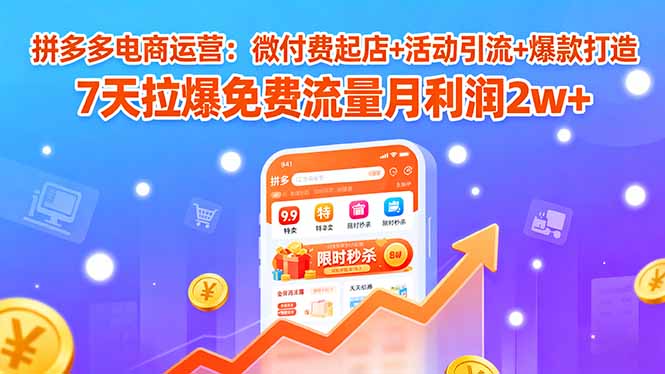 拼多多电商运营：微付费起店+活动引流+爆款打造 7天拉爆免费流量月利润2w+-鼎誉项目网