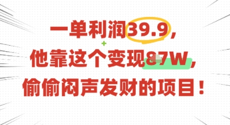 一单利润39.9，有人靠这个变现几十个，偷偷闷声发财的项目-鼎誉项目网