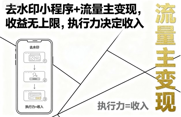 去水印小程序+流量主变现，收益无上限，执行力决定收入-鼎誉项目网