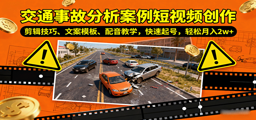 交通事故分析案例短视频创作,剪辑技巧、文案模板、配音教学,快速起号,轻松月入2w+-鼎誉项目网
