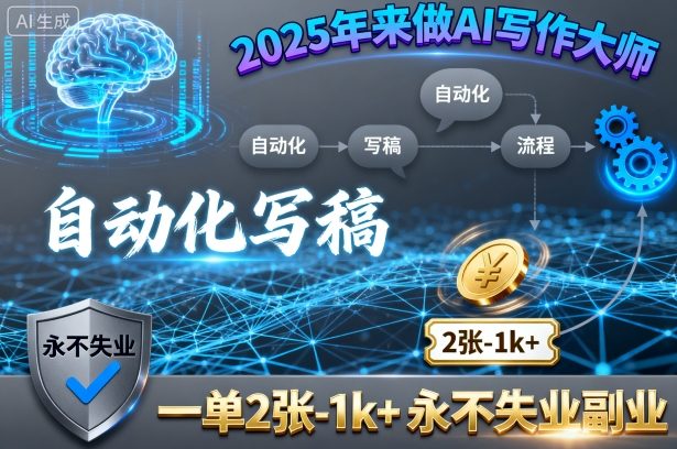 2025年来做AI写作大师，自动化写稿，一单2张-1k+，永不失业副业-鼎誉项目网