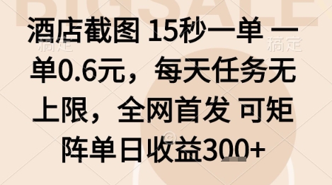 酒店截图项目，15秒一单，一单0.6米，每天任务无上限，全网首发可矩阵单日收益3张+【揭秘】-鼎誉项目网