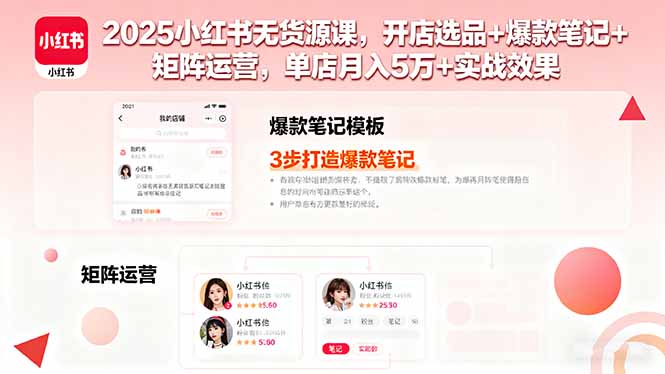 2025小红书无货源课，开店选品+爆款笔记+矩阵运营，单店月入5万+实战效果-鼎誉项目网