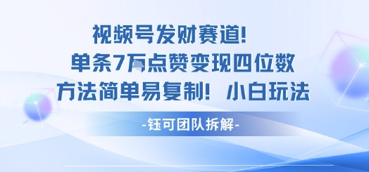 视频号发财赛道单条7W点赞变现四位数方法简单易复制小白玩法-鼎誉项目网