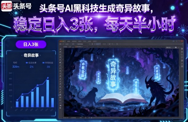头条号AI黑科技生成奇异故事,稳定日入3张,每天半小时
