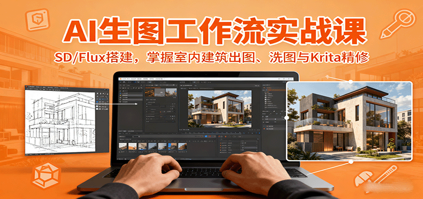 AI生图工作流实战课：SD/Flux搭建，掌握室内建筑出图、洗图与Krita精修-鼎誉项目网