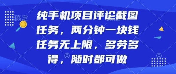 纯手机项目评论截图任务，两分钟一块钱多劳多得，随时随地都能做【揭秘】-鼎誉项目网
