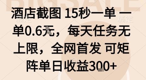 酒店截图15秒一单，一单0.6米，每天任务无上限，全网首发可矩阵单日收益3张【揭秘】-鼎誉项目网