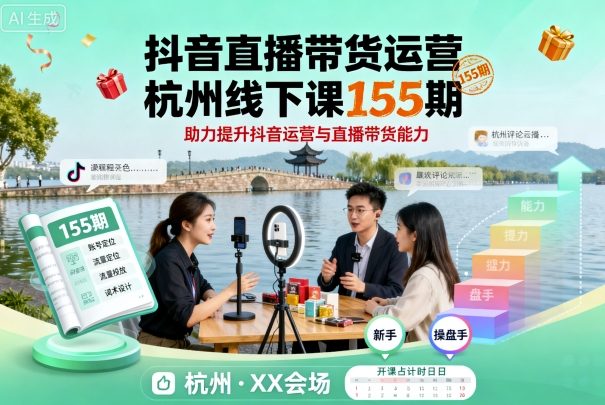 抖音直播带货运营杭州线下课155期，助力提升抖音运营与直播带货能力-鼎誉项目网