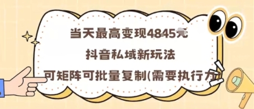 当天最高变现1k+，抖音私域新玩法，可矩阵可批量复制-鼎誉项目网