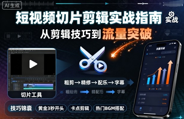 短视频切片剪辑实战指南，从剪辑技巧到流量突破-鼎誉项目网