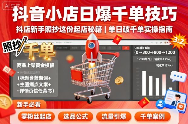 抖音小店日爆千单技巧，抖店新手照抄这份起店秘籍，单日破千单-鼎誉项目网