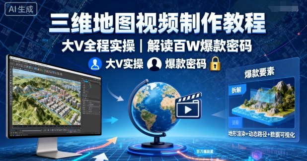 三维地图视频制作教程，大V全程实操，解读百W爆款密码-鼎誉项目网