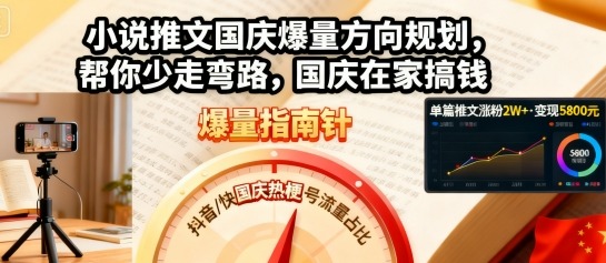 小说推文国庆爆量方向规划，帮你少走弯路，国庆在家搞钱-鼎誉项目网