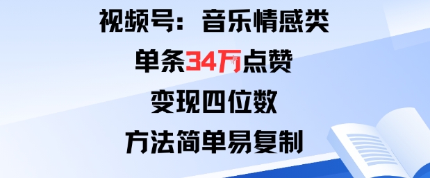 视频号分成计划新玩法：音乐情感类单条34W点赞，变现四位数，方法简单易复制-鼎誉项目网