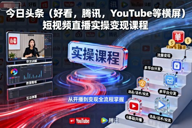 今日头条(好看，腾讯，YouTube等横屏)短视频直播实操变现课程-鼎誉项目网