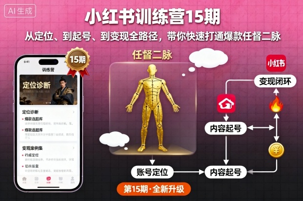 小红书训练营15期，从定位、到起号、到变现全路径，带你快速打通爆款任督二脉-鼎誉项目网