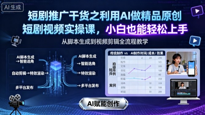 短剧推广干货之利用AI做精品原创短剧视频实操课，小白也能轻松上手-鼎誉项目网