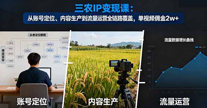 三农IP变现课：从账号定位、内容生产到流量运营全链路覆盖，单视频佣金2w+-鼎誉项目网