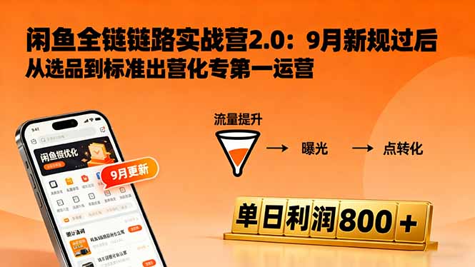 闲鱼变现课3.0：掌握链接优化、流量提升、商业变现，单日利润800+-鼎誉项目网