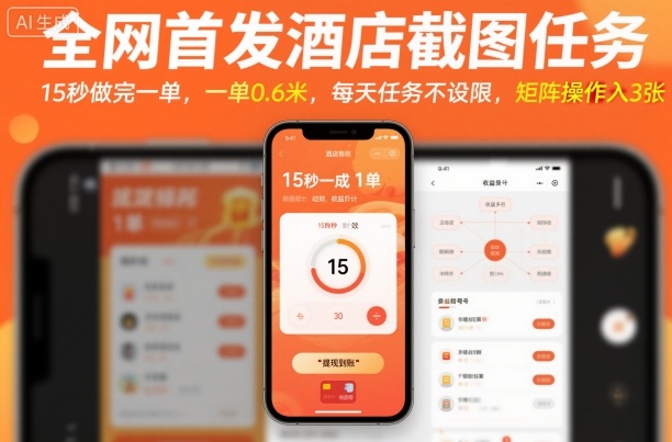 全网首发酒店截图任务，15秒做完一单，一单0.6米，每天任务不设限，矩阵操作日入3张【揭秘】-鼎誉项目网